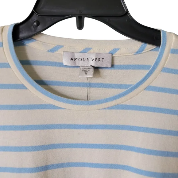 AMOUR VERT Long Sleeve Berkeley Organic Cotton Womens Ivory Blue Stripe M - Picture 3 of 9